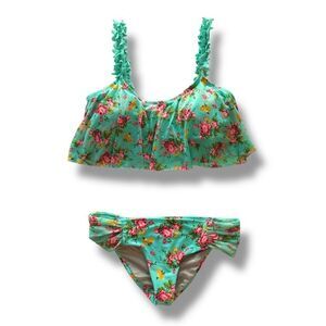 Betsey Johnson Women's Floral Bikini Set Size S Multicolor Ruffle Straps